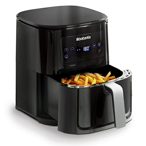 Brabantia XXL Heißluftfritteuse, 6 Kochfunktionen, für 3-5 Personen, manuelle Regelung, digitales Touchscreen-Display, ölfrei, schwarz, 5,5L, 1700W, PFAS-frei, BBEK1131 von Brabantia