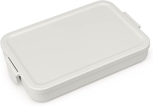 Brabantia - Make & Take Brotdose - Flach - Platz für Sandwiches - Deckel mit Klickverschluss - Gefriergeeignet - Spülmaschinen- & Mikrowellenfest - Light Grey - 25,5 x 16,6 x 3,7 cm von Brabantia