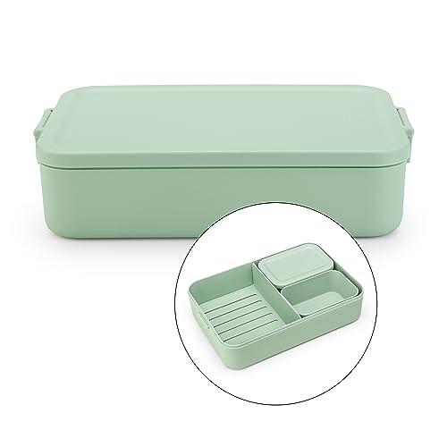 Brabantia - Make & Take Brotdose Bento - Groß - Herausnehmbare Fächer - Deckel mit Klickverschluss - Gefriergeeignet - Spülmaschinen- & Mikrowellenfest - Jade Green - 25,5 x 16,7 x 6,2 cm von Brabantia