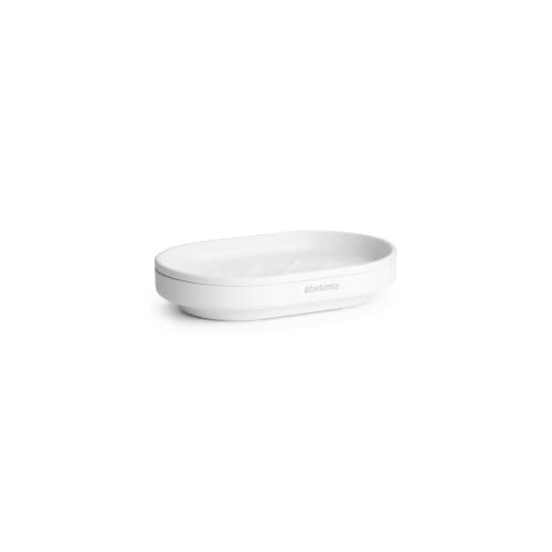 Brabantia - Mindset Seifenschale - rutschfest Boden - Rippen Halten die Seife Schön Trocken - Ablösbare Innenschale - Korrosionsbeständiges Metall - Fresh White - 12 x 8 cm von Brabantia