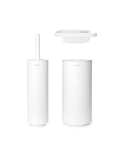 Brabantia - Mindset 3-Teiliges Toilettenzubehörset - Toilettenbürste, Rollenhalter & Rollenspender - Korrosionsbeständig - Badezimmerzubehör - Inklusive Befestigungsmaterial - Fresh White von Brabantia