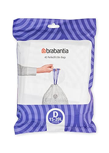 Brabantia Müllbeutel PerfectFit Spenderpackung (Code D - 15L / 20L) Extra Starke müllsäcke Mit Zugband (40 Müllbeutel) von Brabantia