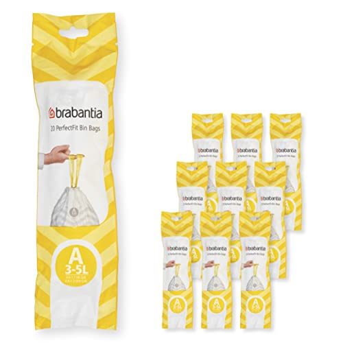 Brabantia Müllbeutel PerfectFit Multipack (Code A - 3L) Extra Starke Müllsäcke mit Zugband, 10 rollen (200 Müllbeutel) von Brabantia