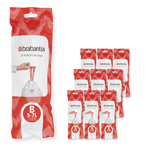 Brabantia Müllbeutel PerfectFit Multipack (Code B - 5L) Extra Starke Müllsäcke mit Zugband, 10 rollen (200 Müllbeutel) von Brabantia