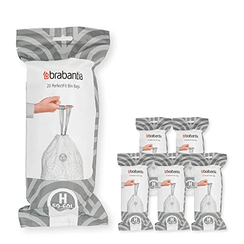 Brabantia Müllbeutel PerfectFit Multipack (Code H - 50l / 60L) Extra Starke Müllsäcke mit Zugband, 6 rollen (120 Müllbeutel) von Brabantia