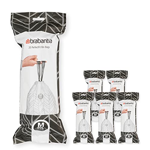 Brabantia Müllbeutel PerfectFit Multipack (Code M - 60L) Extra Starke Müllsäcke mit Zugband, 6 rollen (120 Müllbeutel) von Brabantia