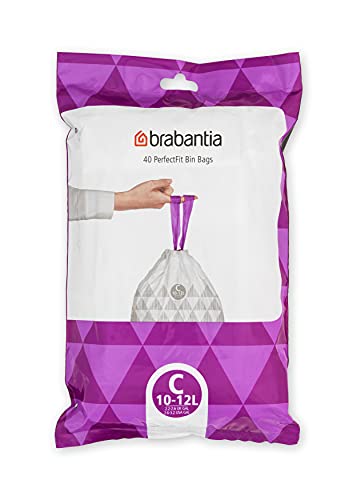 Brabantia Müllbeutel PerfectFit, Spenderpackung (Code C - 10L / 12L), Extra Starke müllsäcke Mit Zugband (40 Müllbeutel) von Brabantia