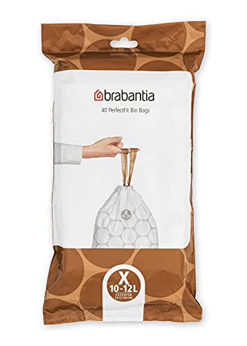 Brabantia Müllbeutel PerfectFit Spenderpackung (White - Code X - 10L / 12L) Extra Starke müllsäcke Mit Zugband (40 Müllbeutel) von Brabantia