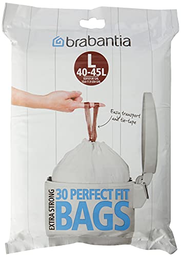 Brabantia Müllbeutel Spenderverpackung Größe L, 40-45 Liter, 30 Stück, Plastik, Weiß von Brabantia