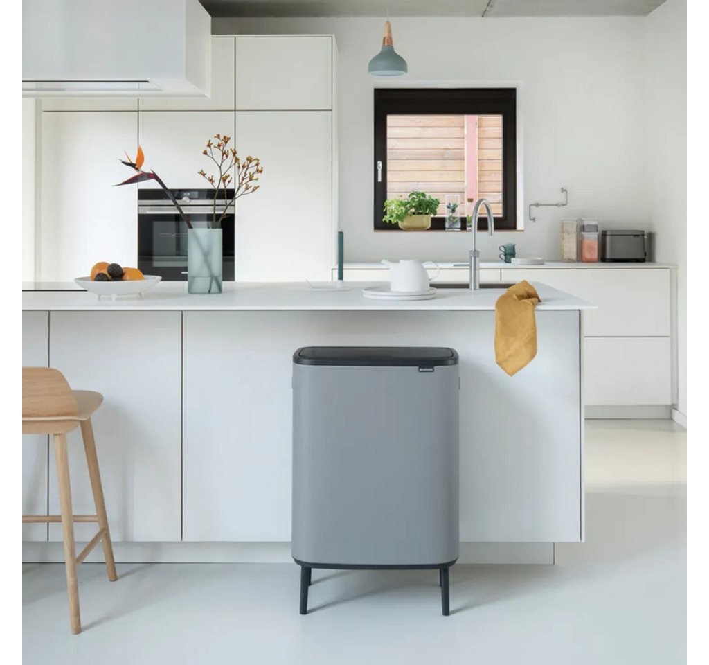 Brabantia Mülleimer Bo Touch Bin Hi 2x30l mit zwei Kunststoffeinsätzen Grau, 10 Jahre Garantie von Brabantia