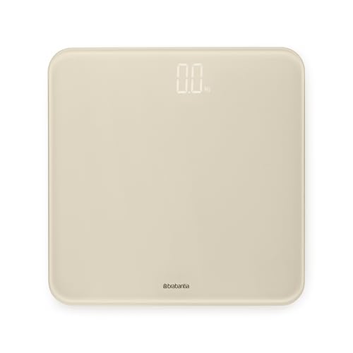 Brabantia - ReNew Digitale Badezimmerwaage - Batteriebetrieben - Glaswaage wiegt bis zu 180kg - Genaues System - Weiche, Rutschfeste Füße - 4x AAA-Batterien enthalten - Soft Beige - 30 x 30 cm von Brabantia