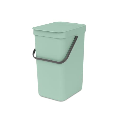 Brabantia - Sort & Go Abfallbehälter 12L - Mittelgroßer Recyclingbehälter - Tragegriff - Pflegeleicht - Auch für die Wandmontage Geeignet - Küchenmülleimer - Jade Green - 20 x 25 x 35 cm von Brabantia