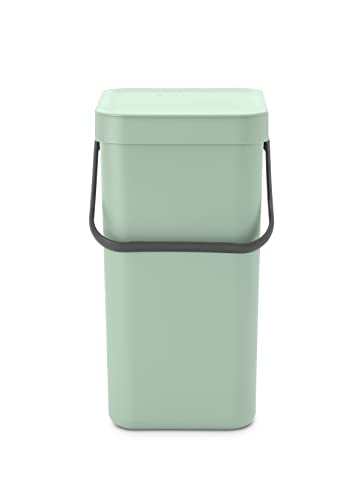 Brabantia - Sort & Go Abfallbehälter 12L - Mittelgroßer Recyclingbehälter - Tragegriff - Pflegeleicht - Auch für die Wandmontage Geeignet - Küchenmülleimer - Jade Green - 20 x 25 x 35 cm von Brabantia
