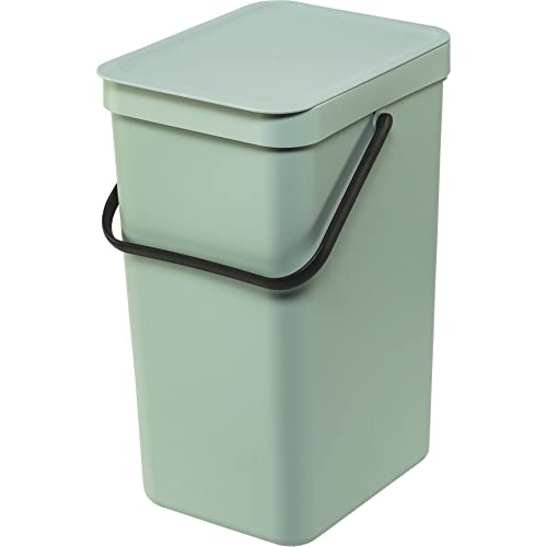 Brabantia - Sort & Go Abfallbehälter 16L - Mittelgroßer Recyclingbehälter - Tragegriff - Pflegeleicht - Auch für die Wandmontage Geeignet - Küchenmülleimer - Jade Green - 22 x 28 x 40 cm von Brabantia