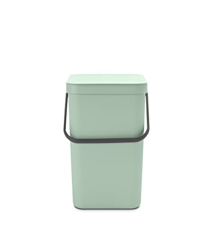 Brabantia - Sort & Go Abfallbehälter 25L - Großer Recyclingbehälter für die Küche - Tragegriff - Pflegeleicht - Passt Eng an die Wand - Küchenmülleimer - Jade Green - 27 x 35 x 40 cm von Brabantia