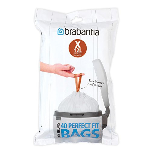 Brabantia X Spenderpackung PerfectFit Müllbeutel Code X, 10-12 L, 40 Stück, Plastik, Weiß, 10-12 Liter von Brabantia