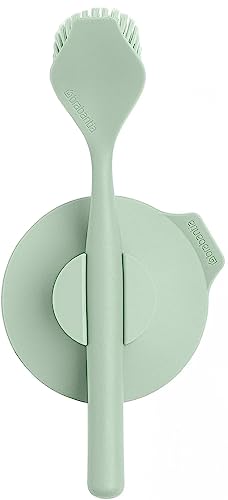 Brabantia - Sinkside Spülbürste mit Saugnapfhalterung - Küchenzubehör - Ergonomischer Griff - Langlebig - Eingebauter Schaber - Spülbürstenhalter - Jade Green - 11 x 5 x 24 cm von Brabantia