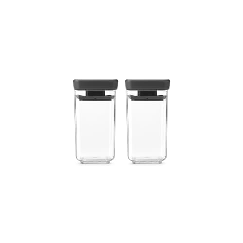 Brabantia TASTY+ Minibehälter-Set | Luftdichte Vorratsdosen für Gewürze und Kräuter | 2 x 0,15 l transparente, BPA-freie Gefäße mit silikonversiegelten Deckeln | Dark Grey von Brabantia