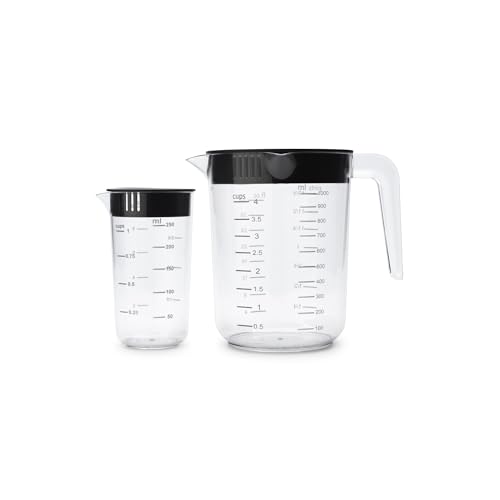 Brabantia TASTY+ Messbecher-Set | 2 ineinanderschiebbare Messbecher für die Küche (250 ml und 1000 ml) mit zwei Schenkdeckeln | BPA-freie Küchenbecher in griffigem Design | Dark Grey von Brabantia
