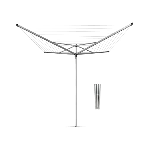 Brabantia - Topspinner Wäschespinne - Regenschirm'-System - UV-beständige Wäscheleine, 60 m - Reibungsloses Drehungen - Kein Durchhängen - Auch für Kleiderbügel - Metallic Grey - ø 295 cm von Brabantia