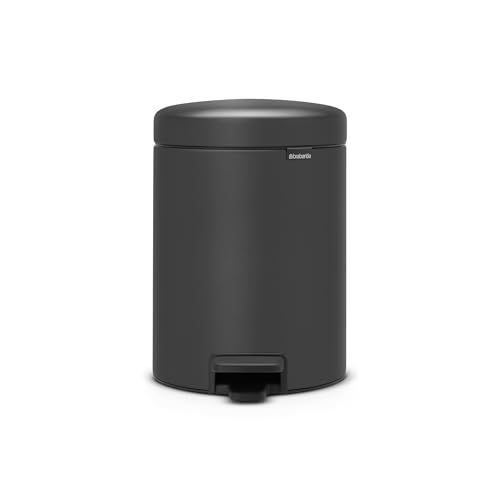 Brabantia NewIcon Kleiner Mülleimer für das Bad mit Deckel, 5 l | Geruchsdichter Treteimer mit herausnehmbarem Inneneimer für Bad, Toilette oder kleine Räume | Mineral Infinite Grey von Brabantia
