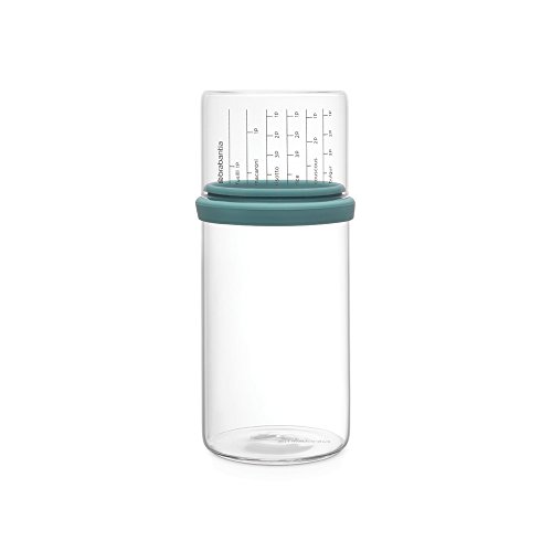 Brabantia 290244 Vorratsglas mit Messbecher, 1 L, Glas, Mint, 10.4 x 10.4 x 23 cm von Brabantia