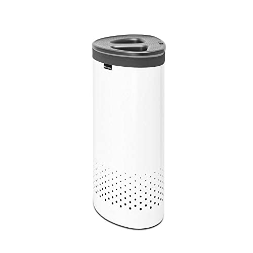 Brabantia - Selector Wäschekorb - Doppelten Quick-Drop-Deckel - Zwei Wäschekörbe - Wäschesack aus Baumwolle - Belüftungslöcher - Platzsparend - Weiss - 55 L- 29.0 x 63.0 x 45.0 cm von Brabantia