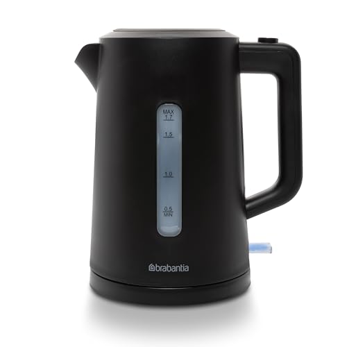 Brabantia Wasserkocher mit rutschfesten Füßen, 2200 Waterkoker, 1,7 Liter, Kabelaufbewahrung, Abschaltautomatik, 360° drehbar, Wasserstandsanzeige, BBEK1017 von Brabantia