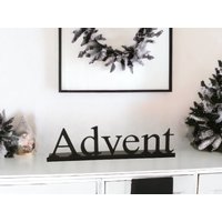 Weihnachtstablett 37 cm Schriftzug Tablett Kerzenteller Advent Metall Schwarz Matt von Brabiis