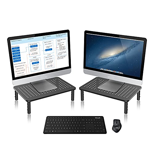Bracwiser Monitor Ständer, Monitor Erhöhung Schreibtisch, 3 Höhenverstellbare Bildschirmerhöhung mit Gitterlochplattform für Laptop, Computer, PC, Beamer bis zu 20 kg Schwarz, 2er Pack von Bracwiser
