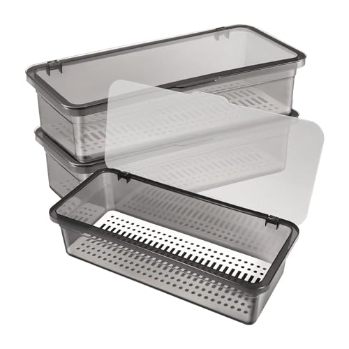 BradOc 3Er-Pack Besteckkasten mit Deckel Küchenschubladen-Organizer Küchenbesteckkasten Utensilien-Schubladen-Organizer mit Deckel Arbeitsplatten-Besteck,Schwarz von BradOc