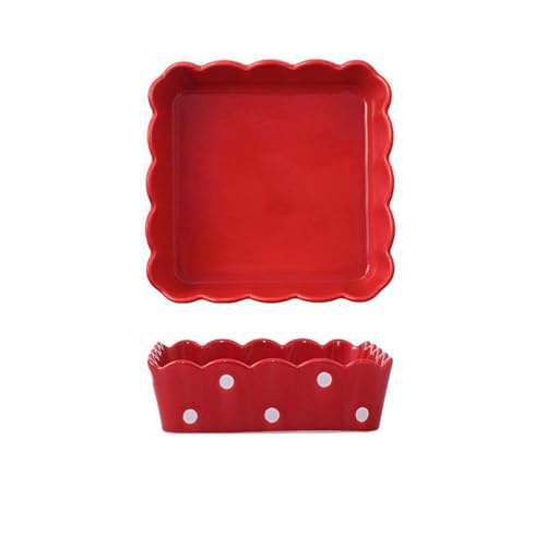 BradOc Kleine quadratische Backform mit Tupfen, 6 Zoll, Bunte Keramik-Kuchenform, Runde Keramik-Kuchenplatte,Rot,4er von BradOc