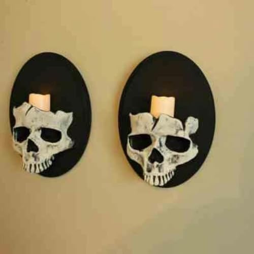 BradOc Totenkopf Wandkerzenhalter Ästhetische 15cm Totenkopf Kerzenhalter Wand Gothic Halloween Kreativer Kerzenständer Wohnzimmer Wanddekorations Ornamente 2Pcs,Schwarz von BradOc