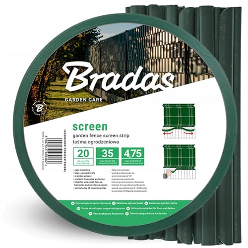 Bradas Sichtschutzstreifen für Doppelstabmattenzaun Grün - 4,75 cm x 35 m - Inklusive 20 Clips - UV-Beständig & Wetterfest - Ideal für Balkon/Zaun - Schutz vor Sonne, Wind & Blicken von Bradas GARDEN CARE