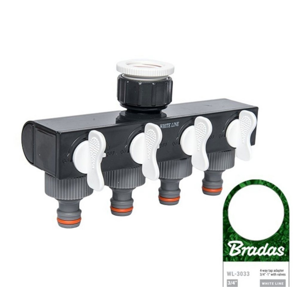 4-Wege Verteiler 4 Wege-Verteiler Wasserverteiler Schlauchverteiler Regelbar für 1 Hahn mit 3/4" Adapter, (1-tlg)" von Bradas