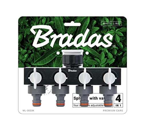 Bradas 4 Wege-Verteiler Wasserverteiler Schlauchverteiler Regelbar für 1" Hahn mit 3/4" Adapter 4238 von Bradas