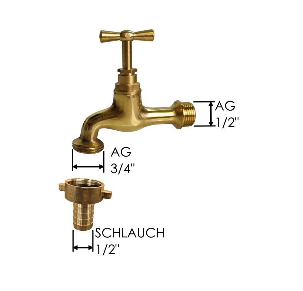 Auslaufventil Hochwertiger Wasserhahn aus poliertem Messing mit 1/2 Wandanschluß, (1-tlg)" von Bradas