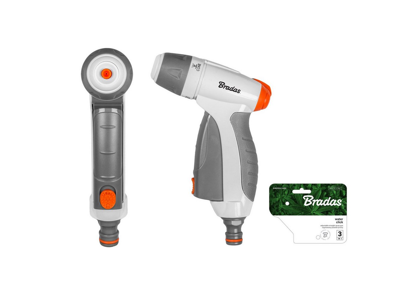 Bradas Multifunktionsbrause Gartenbrause 3-Funktionen regulierbare Spritzpistole stufenlos 1/2“ von Bradas