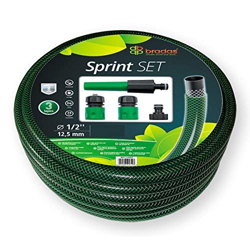 Bradas WFS1/220SET Konstruktion Set: Gartenschlauch 20 m, Wasserschlauch 1/2 5 teilig mit Sprühkopf Sprint Set, dunkelgrün, 30 x 30 x 12 cm von Bradas