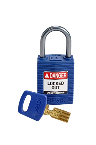 Brady (CPT-BLU-25AL-KD) SafeKey Nylon Lockout-Vorhängeschloss - kompakt Mit Aluminium Bügel 25.00 mm Blau KD - Verschiedenschließende Schlösser 1 Stück von Brady