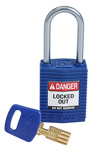 Brady (CPT-BLU-38AL-KD) SafeKey Nylon Lockout-Vorhängeschloss - kompakt Mit Aluminium Bügel 38.00 mm Blau KD - Verschiedenschließende Schlösser 1 Stück von Brady