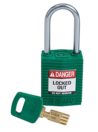 Brady (CPT-GRN-38AL-KD) SafeKey Nylon Lockout-Vorhängeschloss - kompakt Mit Aluminium Bügel 38.00 mm Grün KD - Verschiedenschließende Schlösser 1 Stück von Brady