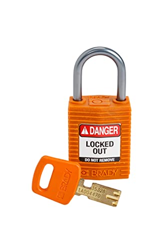 Brady (CPT-ORG-25AL-KD) SafeKey Nylon Lockout-Vorhängeschloss - kompakt Mit Aluminium Bügel 25.00 mm Orange KD - Verschiedenschließende Schlösser 1 Stück von Brady