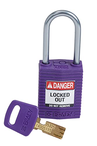 Brady (CPT-PRP-38AL-KD) SafeKey Nylon Lockout-Vorhängeschloss - kompakt Mit Aluminium Bügel 38.00 mm Lila KD - Verschiedenschließende Schlösser 1 Stück von Brady