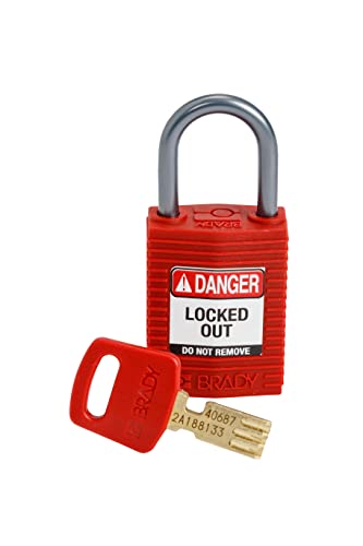 Brady (CPT-RED-25AL-KD) SafeKey Nylon Lockout-Vorhängeschloss - kompakt Mit Aluminium Bügel 25.00 mm Rot KD - Verschiedenschließende Schlösser 1 Stück von Brady