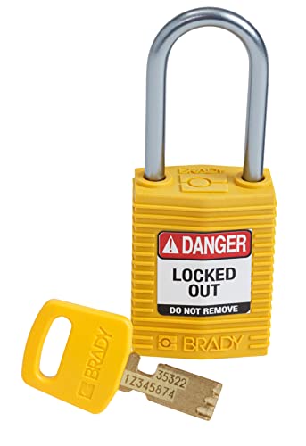 Brady (CPT-YLW-38AL-KD) SafeKey Nylon Lockout-Vorhängeschloss - kompakt Mit Aluminium Bügel 38.00 mm Gelb KD - Verschiedenschließende Schlösser 1 Stück von Brady