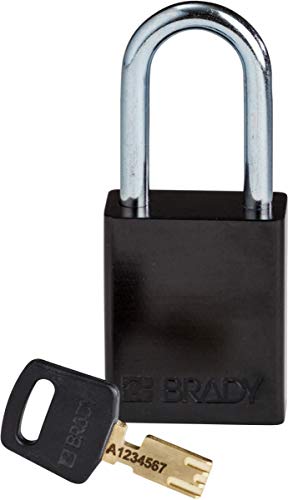 Brady (ALU-BLK-38ST-KD) SafeKey Anodized Aluminum Lockout-Vorhängeschloss Mit Stahl Bügel 38.00 mm Schwarz KD - Verschiedenschließende Schlösser 1 Stück von Brady