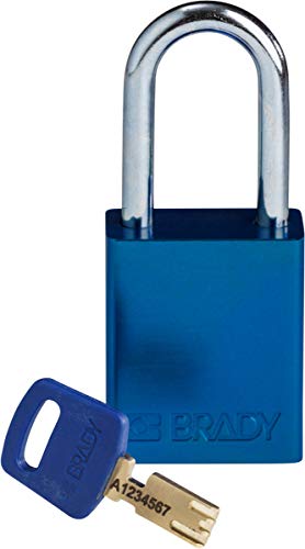 Brady (ALU-BLU-38ST-KD) SafeKey Anodized Aluminum Lockout-Vorhängeschloss Mit Stahl Bügel 38.00 mm Blau KD - Verschiedenschließende Schlösser 1 Stück von Brady