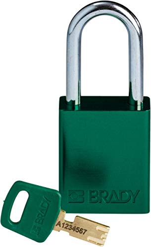 Brady (ALU-GRN-38ST-KD) SafeKey Anodized Aluminum Lockout-Vorhängeschloss Mit Stahl Bügel 38.00 mm Grün KD - Verschiedenschließende Schlösser 1 Stück von Brady