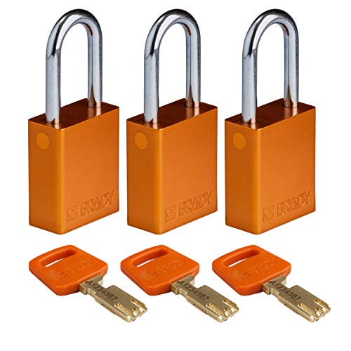 Brady (ALU-ORG-38ST-KA3PK) SafeKey Anodized Aluminum Lockout-Vorhängeschloss Mit Stahl Bügel 38.00 mm Orange KA - Gleichschließende Schlösser 3 Stück von Brady